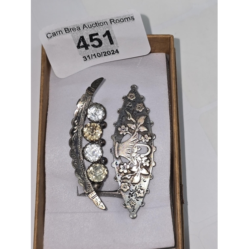 451 - Two silver HM brooches