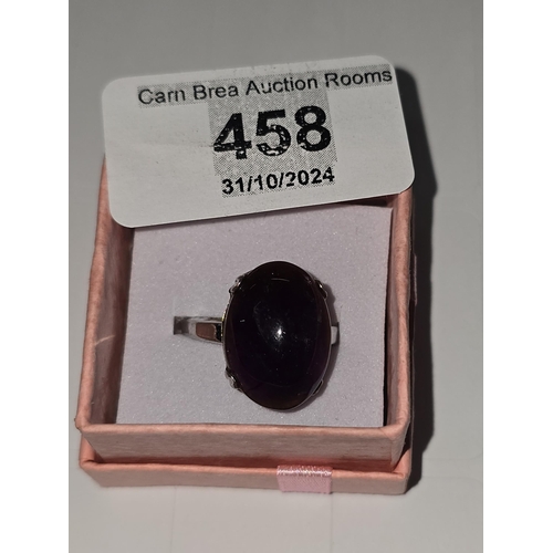 458 - 1970s 925 silver Amethyst cabochon ring size N