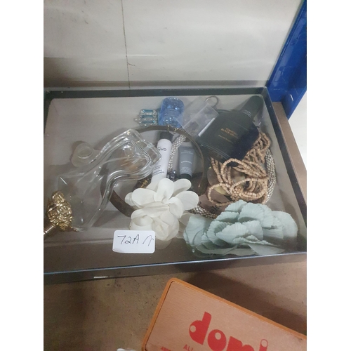 72A - BOX OF JEWELLERY, PERFUME BOTTLES ETC