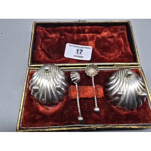 17 - Antique cased Salts & Spoons unmarked sold as White metal