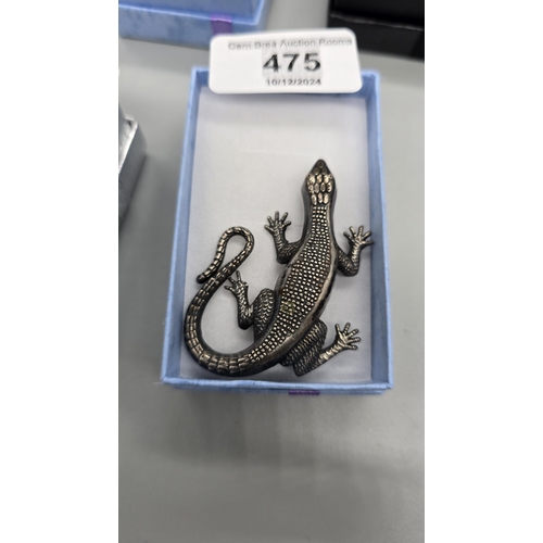 475 - 1950s pewter lizard brooch