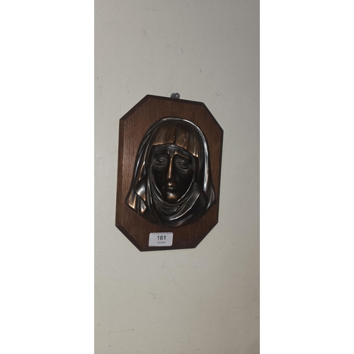 161 - WOODEN PLAQUE WITH FEMALE NUN/MONK