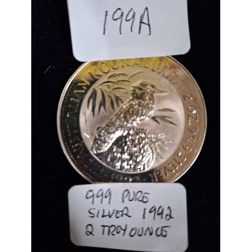 199A - .999 PURE SILVER 2 TROY OUNCE KOOKABURRA 1992 COIN