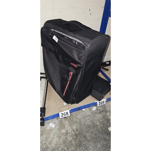 268 - UNUSED AMERICAN TOURISTER CARRY ON SUITCASE, WITH 4 WHEELS & EXTENDING HANDLE