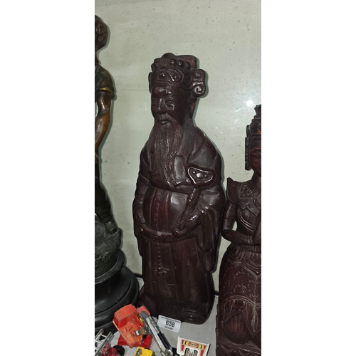 658 - Chinese carved Deity wooden figure of robed man, 42cm height