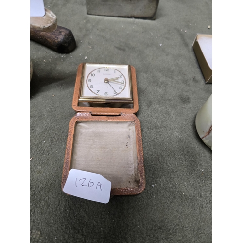 126A - 1960's leather cased travel alarm clock