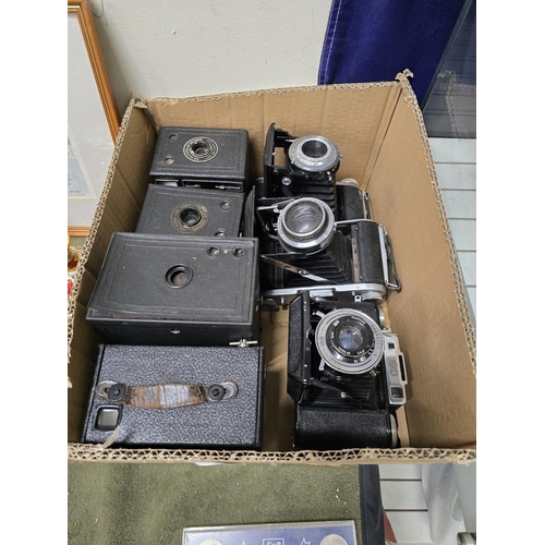 129 - box vintage folding & box cameras