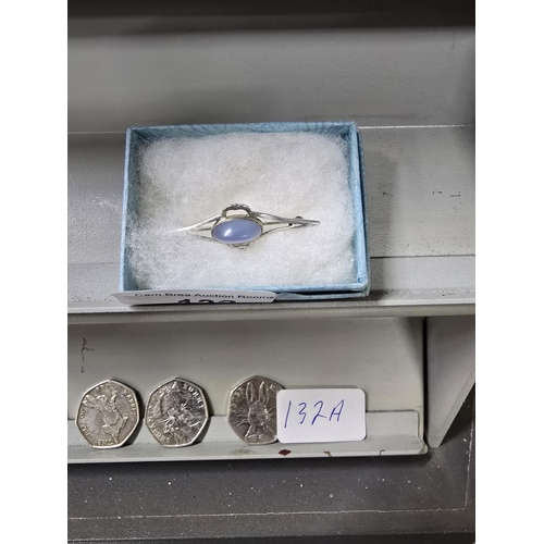 132 - 925 SILVER & MOON STONE BROOCH