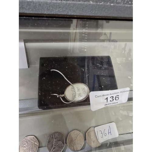 136 - 925 silver mother of pearl cherub pendant + chain