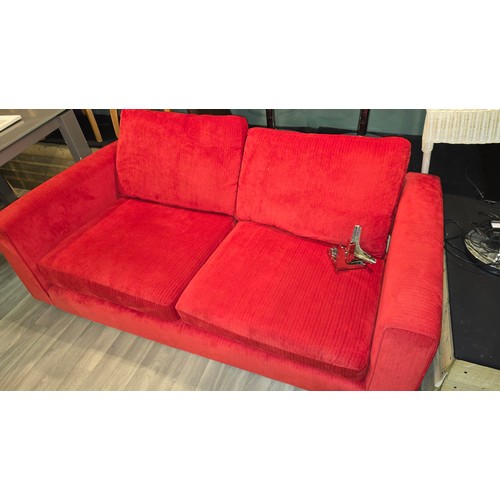 2A - Red material three seater settee chrome feet