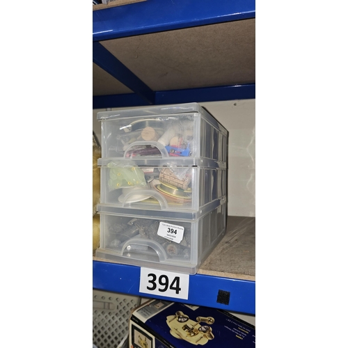 394 - 3 Drawer fishing box new weights, hooks, etc