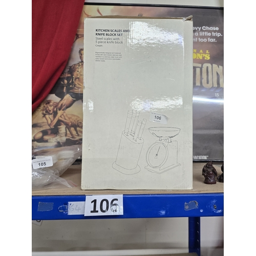 106 - Boxed scales and knife set as new