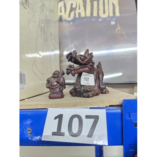 107 - Japanese dragon and Buddha figures