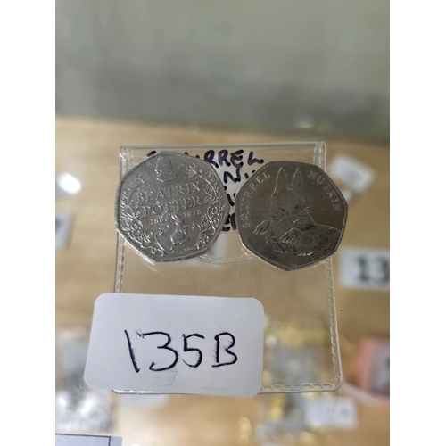135B - 2x squirrel nurkin of beateix potter coins