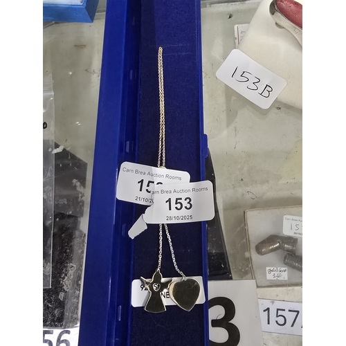 153 - Gold on 925 Silver (standard mark) Angel & Heart Necklace with sliding clasp for different looks