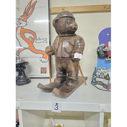 3 - LARGE 18” VINTAGE BLACK FOREST CARVED WOOD SKATING BEAR