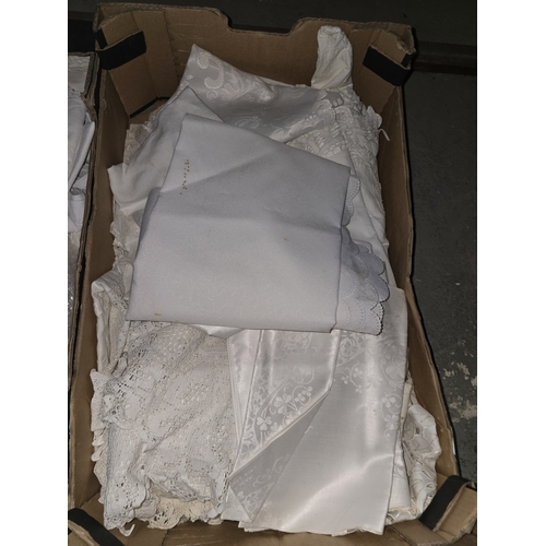 434 - Cotton and Linen Damask and Lace Table Linens, Mid-20th Century