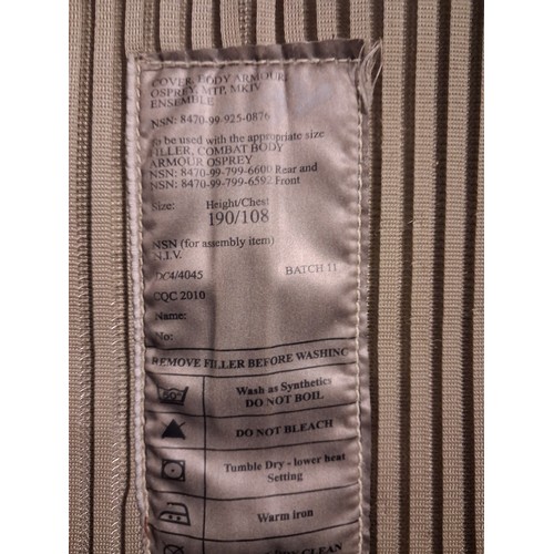 402 - British Army combat vest with Osprey Armour, Camel back.