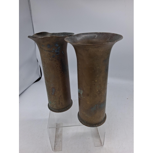 385 - Pair of WW1 1916 6 pounder Trench Art vases