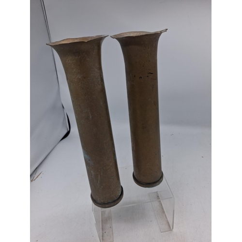 386 - Pair of WW2 40mm 1944 Trench Art shell vases