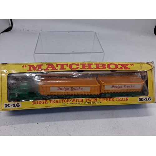 406 - Matchbox vintage K-16 Dodge Tractor twin tipper boxed