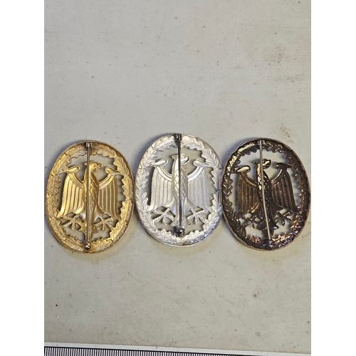 541 - 3 Original German Armed Forces Badges for Military Proficiency, all degrees in VGC