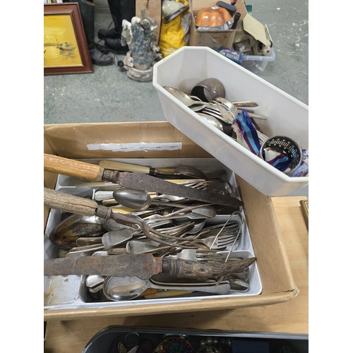 563 - An Assortment of Vintage and Antique Flatware, Napkin Rings, and a Stag Horn Carving Set