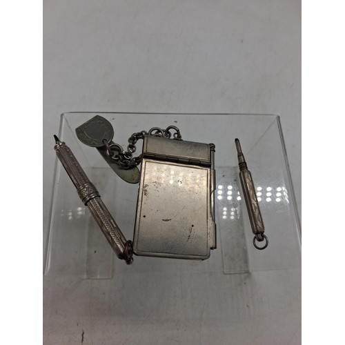 90 - White metal - Small notebook with pencil and 2 further propelling pencils