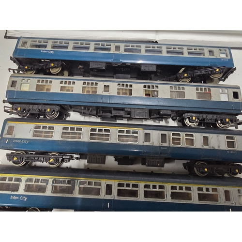 130 - Four Hornby OO Gauge British Rail Blue and Grey Carriages and DMU Cars
