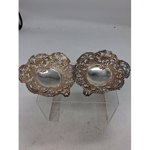 73 - A Pair of Rococo Revival Style Silver Plated Pierced Bonbon Dishes, 70g