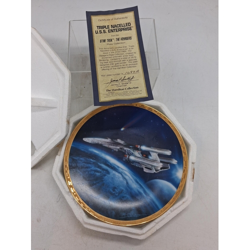 54C - Star Trek Triple Nacelles Enterprise plate by Hamilton with 23k gold border.