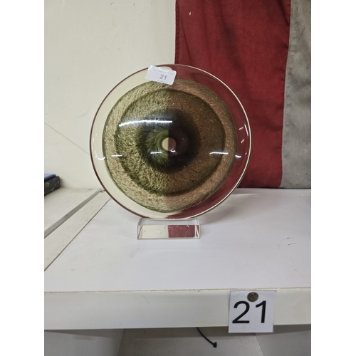 21 - A Contemporary Studio Art Glass Flattened Circular Bowl large piece