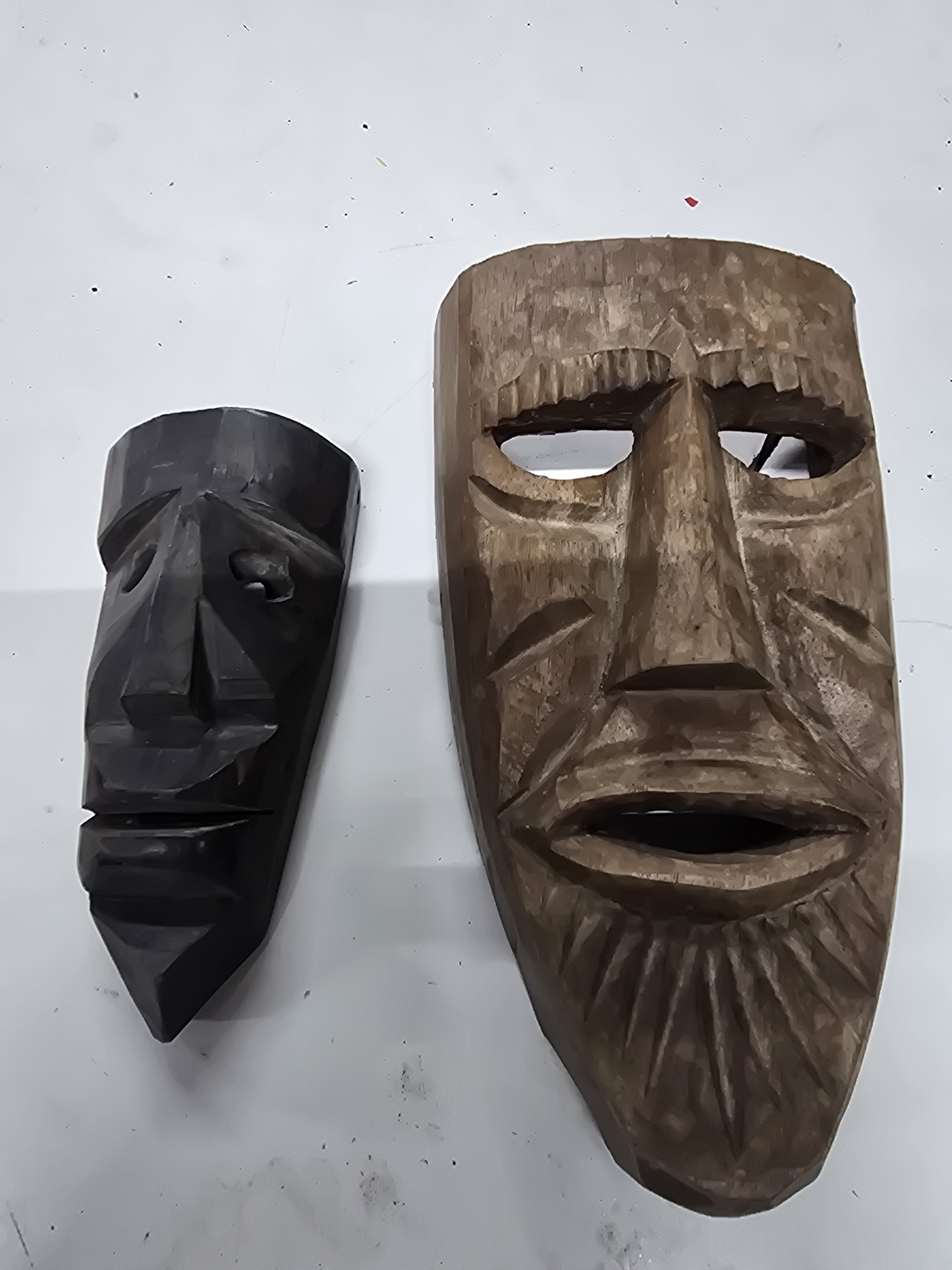 Two Hand Carved Wood Style Masks