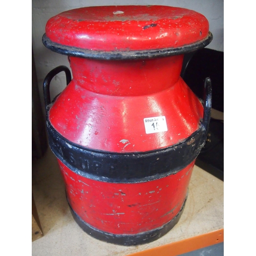 15 - Vintage 'independent milk supplies ltd' metal black and red milk churn