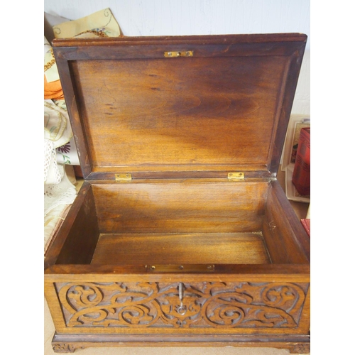 51 - A carved Nuernberg bible/storage box with carving and a key