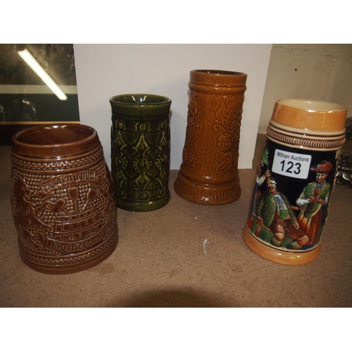 123 - Four ceramic German steins incl. makers; Jasba, BMF, etc