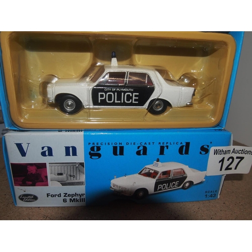 127 - Seven boxed Lledo Vanguard die cast vehicles scale 1:43, six from the Met Police series; Ford Zephyr... 