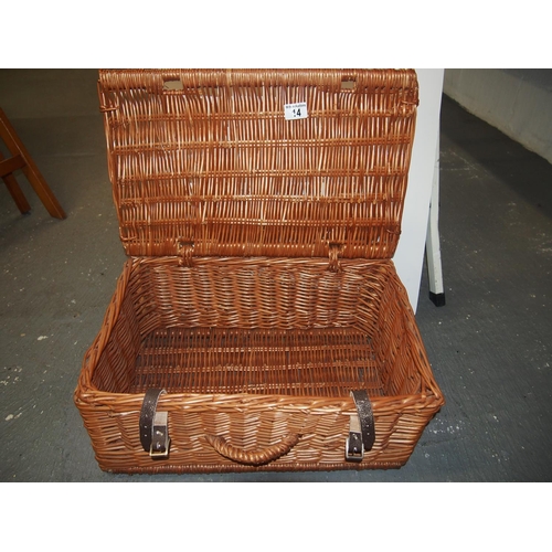 14 - Wicker hamper basket with leather straps