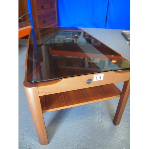 101 - A 1960's Myer teak coffee table with smoke glass top