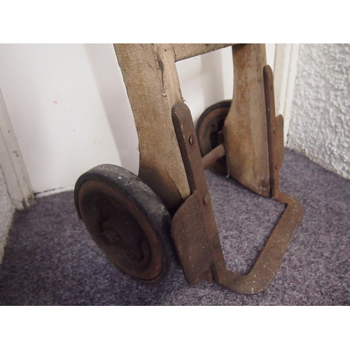 107 - Antique wooden sack barrow / porter's trolley (provenance Witham Railway Station)