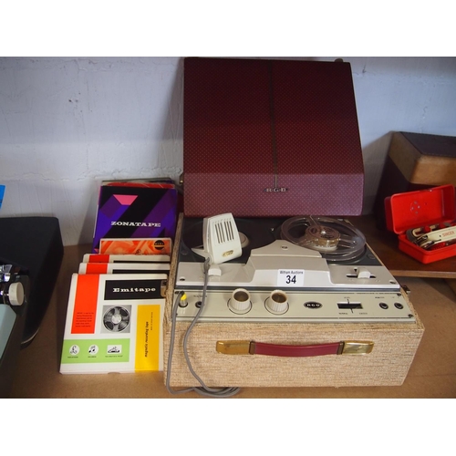 Vintage/Retro BSR RGD reel to reel tape recorder/player with microphone and  a quantity of tapes