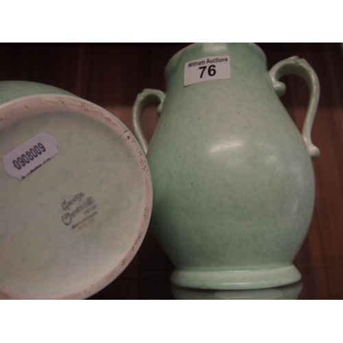 76 - Pair of twin-handled green mid-century Staffordshire vases by George Clewse