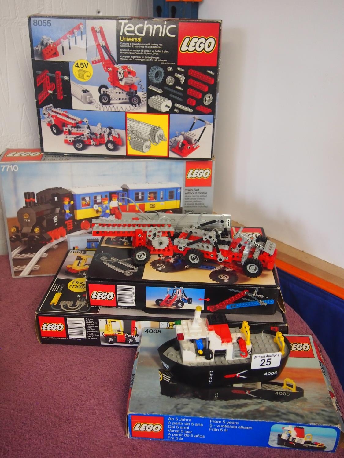 1980's boxed Lego Technic sets nos. 4005, 7710, 8055, 8843, all with