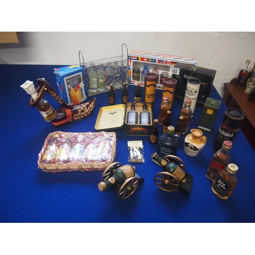 102 - A selection of miniatures including Bols, Jack Daniels, Glen Fiddich and others etc.A/F