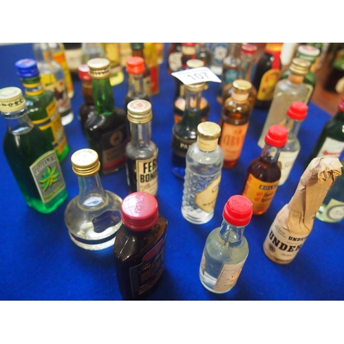 107 - A quantity of miniatures including brandy, vodka, liqueurs etc. (40 bottled in total) A/F