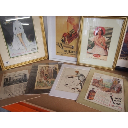 18 - Seven vintage mounted advertising posters together with four framed advertising prints