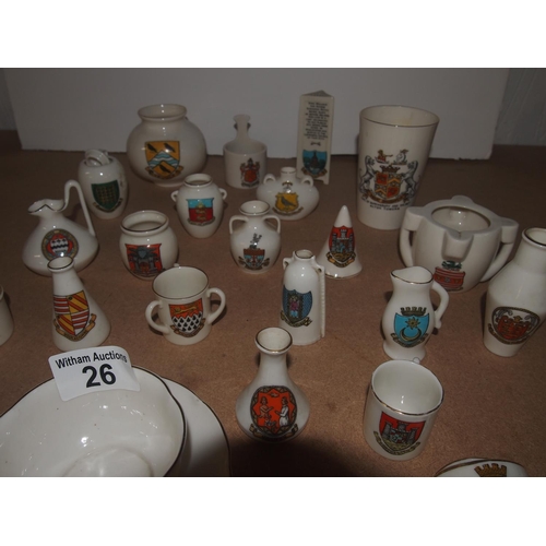 26 - Quantity of Goss crested ware including vessels, etc. (23 items in total)