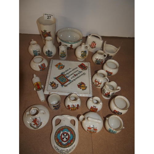 27 - Quantity of Goss crested ware including vessels, etc. (23 items in total)