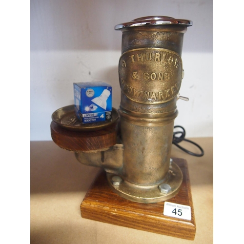 45 - A quirky halogen lamp featuring a converted water pump on wooden plinth with G Thurlow & Sons, Stowm... 