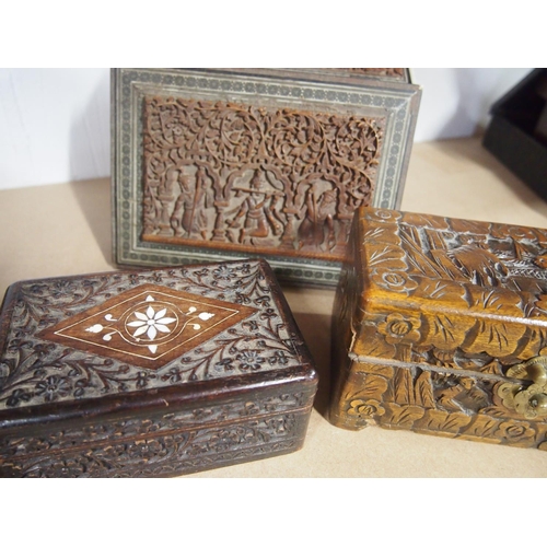 50 - A selection of jewellery boxes some consisting of hand carved designs, mother of pearly inlaid detai... 